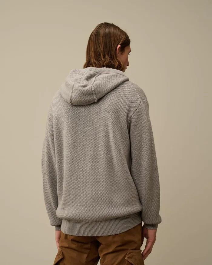 CP Company Jumpers ReWool Hooded Zipped Knit Moon Melange Grey 8211 Man