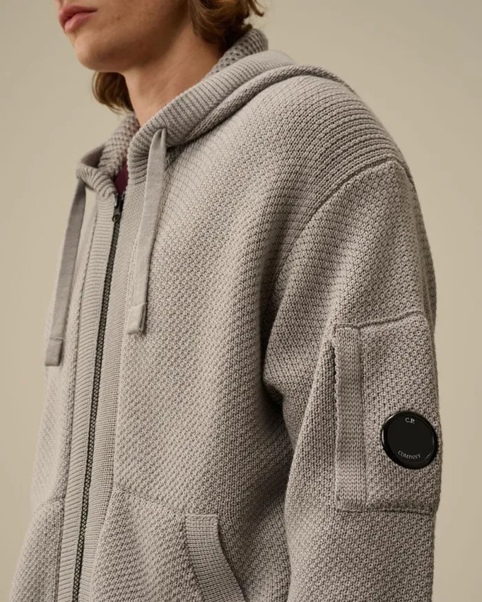 CP Company Jumpers ReWool Hooded Zipped Knit Moon Melange Grey 8211 Man