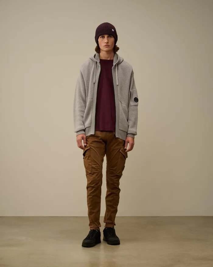 CP Company Jumpers ReWool Hooded Zipped Knit Moon Melange Grey 8211 Man