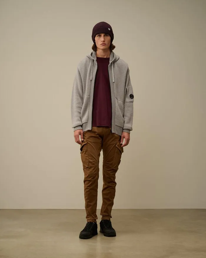 CP Company Jumpers ReWool Hooded Zipped Knit Moon Melange Grey 8211 Man