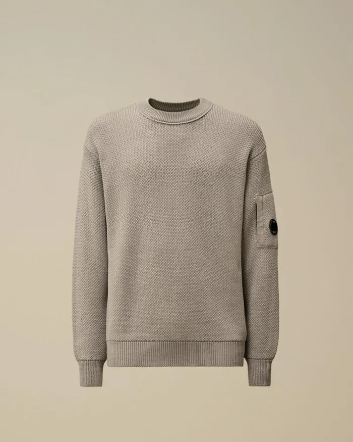 CP Company Jumpers ReWool Lens Crewneck Knit Moon Melange Grey 8211 Man
