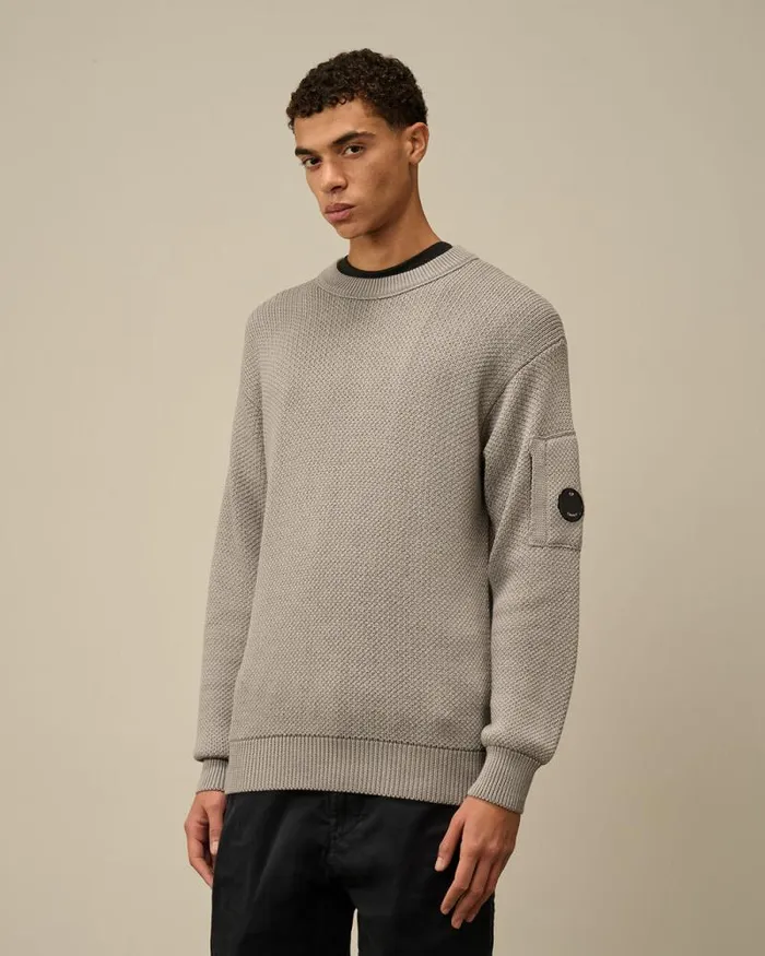 CP Company Jumpers ReWool Lens Crewneck Knit Moon Melange Grey 8211 Man