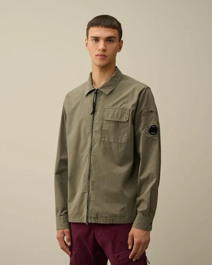 CP Company Overshirt Organic Gabardine Zipped Overshirt Grape Leaf Green 8211 Man