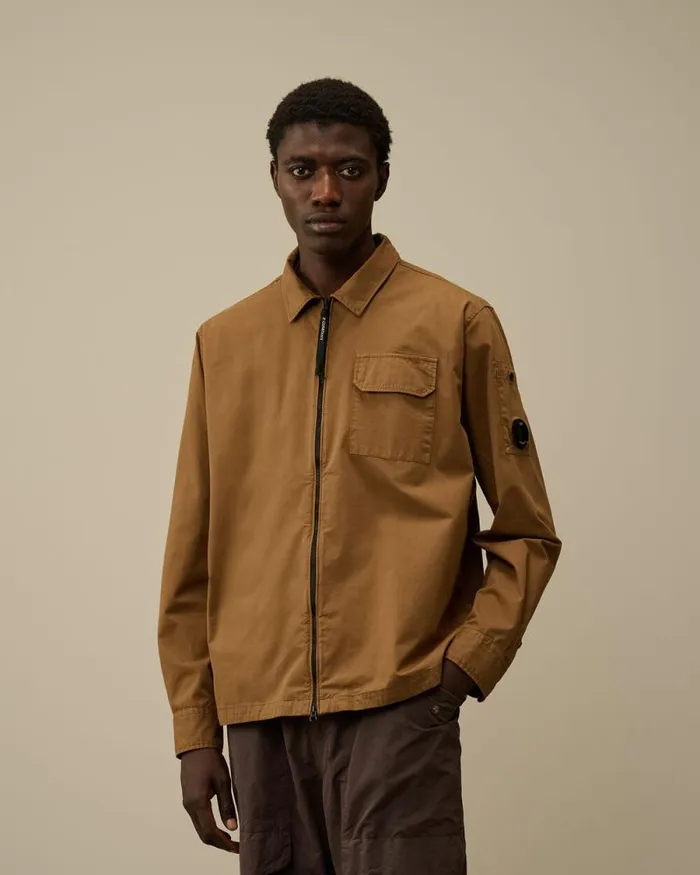 CP Company Overshirt Organic Gabardine Zipped Overshirt Toffee Beige 8211 Man