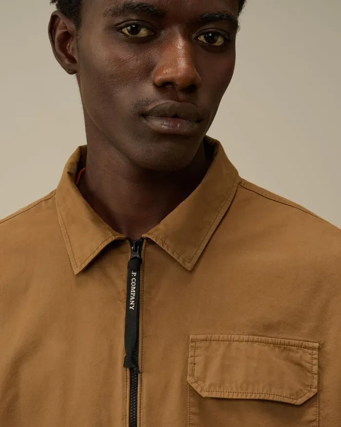 CP Company Overshirt Organic Gabardine Zipped Overshirt Toffee Beige 8211 Man