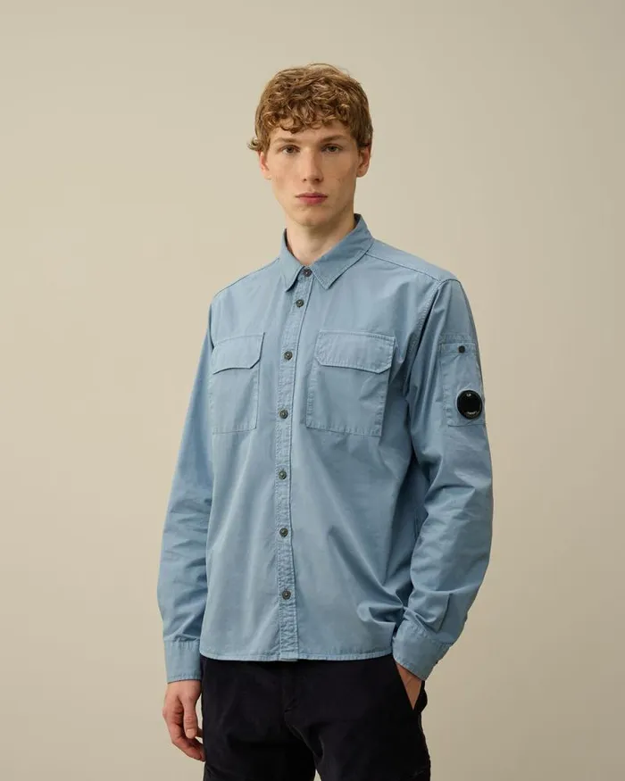 CP Company Shirt Organic Gabardine Buttoned Lens Shirt Flint Stone Blue 8211 Man