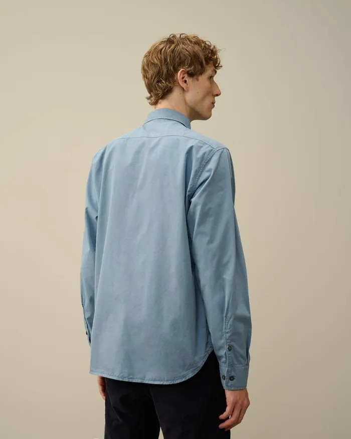 CP Company Shirt Organic Gabardine Buttoned Lens Shirt Flint Stone Blue 8211 Man