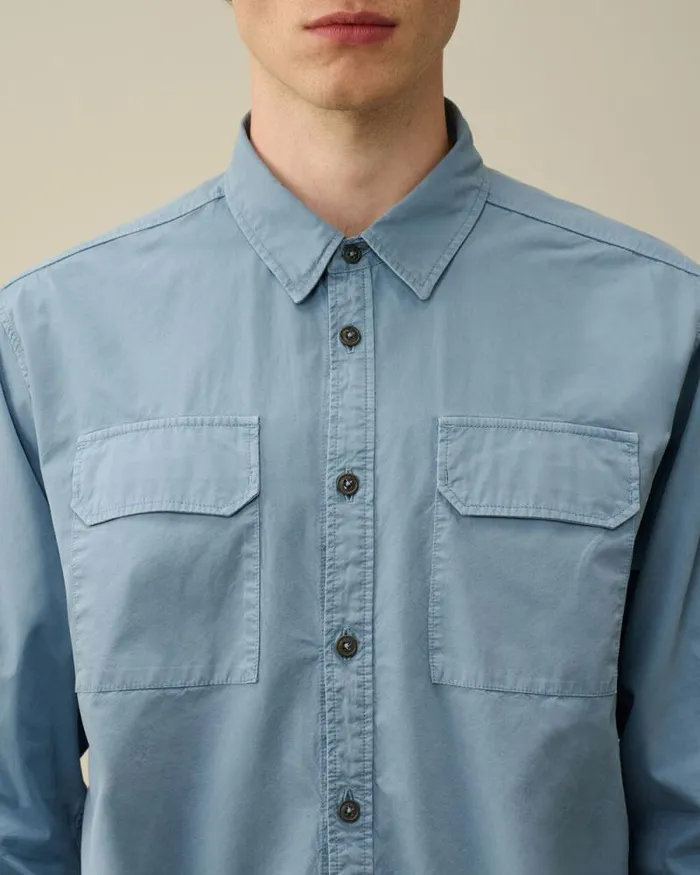 CP Company Shirt Organic Gabardine Buttoned Lens Shirt Flint Stone Blue 8211 Man