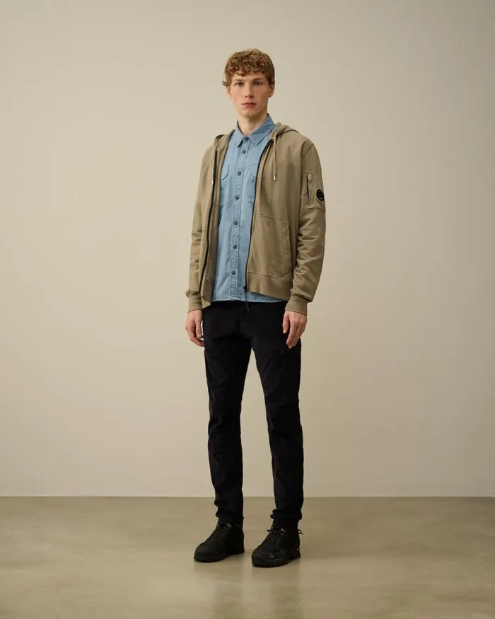 CP Company Shirt Organic Gabardine Buttoned Lens Shirt Flint Stone Blue 8211 Man