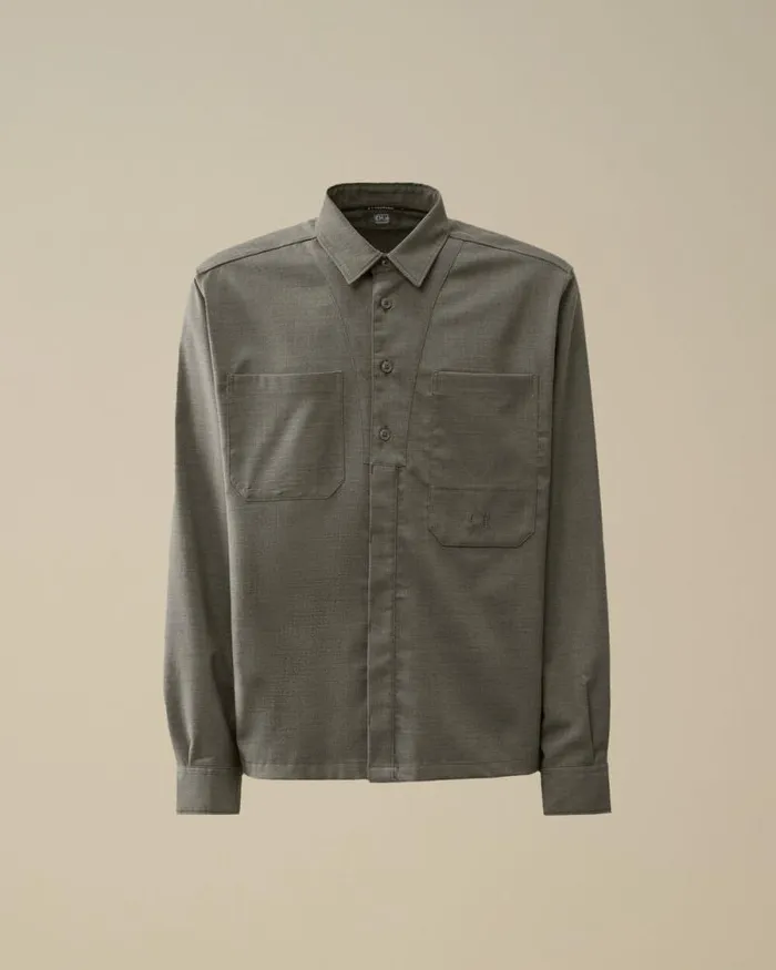 CP Company Shirt Wool Gabardine Shirt Anthracite Melange Grey 8211 Man