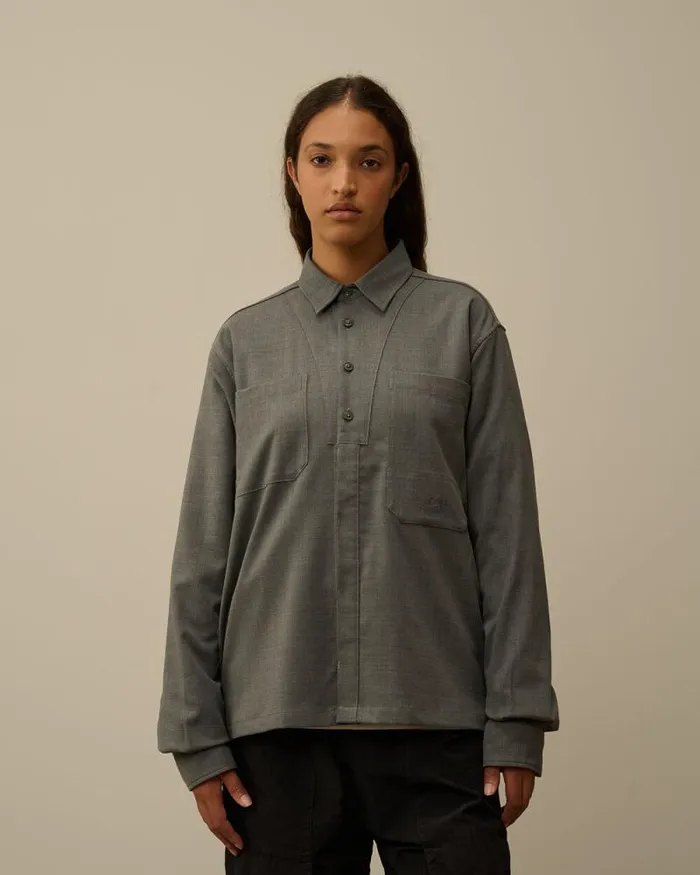CP Company Shirt Wool Gabardine Shirt Anthracite Melange Grey 8211 Man