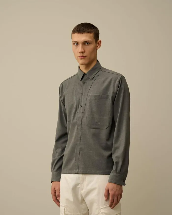 CP Company Shirt Wool Gabardine Shirt Anthracite Melange Grey 8211 Man