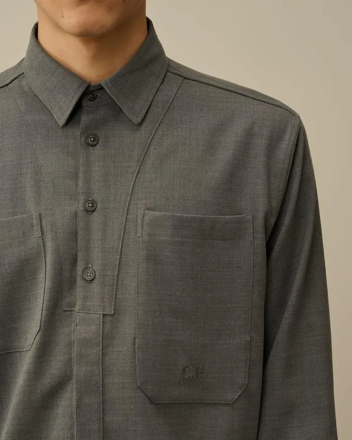 CP Company Shirt Wool Gabardine Shirt Anthracite Melange Grey 8211 Man
