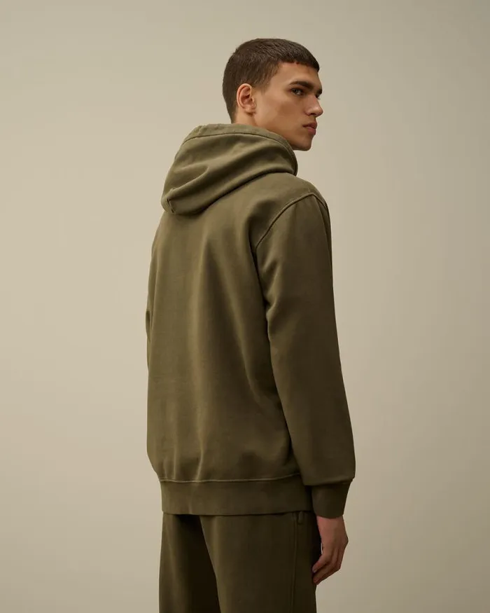 CP Company Sweatshirts Brushed And Emerized Diagonal Fleece Logo Hooded Sweatshirt Grape Leaf Green 8211 Man