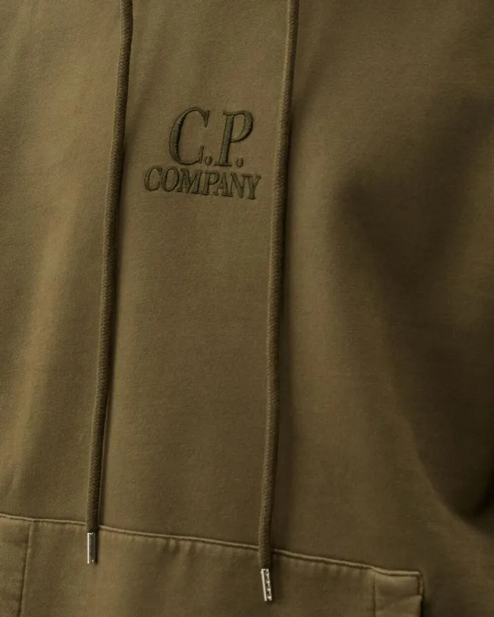 CP Company Sweatshirts Brushed And Emerized Diagonal Fleece Logo Hooded Sweatshirt Grape Leaf Green 8211 Man