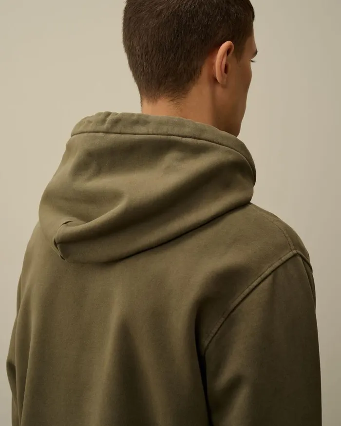 CP Company Sweatshirts Brushed And Emerized Diagonal Fleece Logo Hooded Sweatshirt Grape Leaf Green 8211 Man