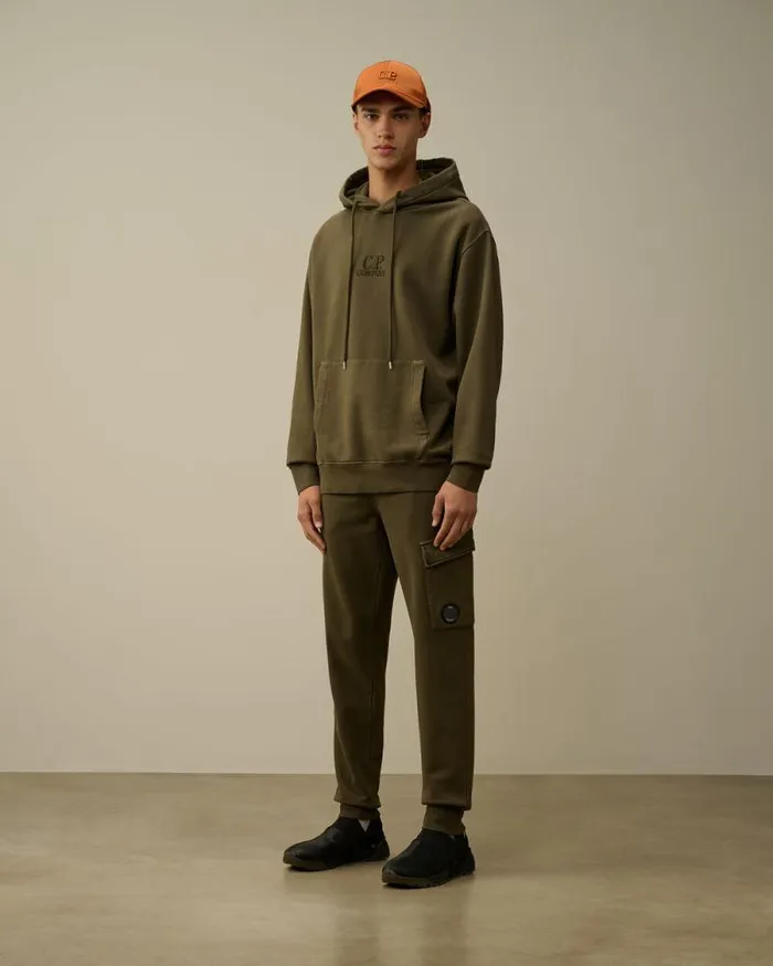 CP Company Sweatshirts Brushed And Emerized Diagonal Fleece Logo Hooded Sweatshirt Grape Leaf Green 8211 Man