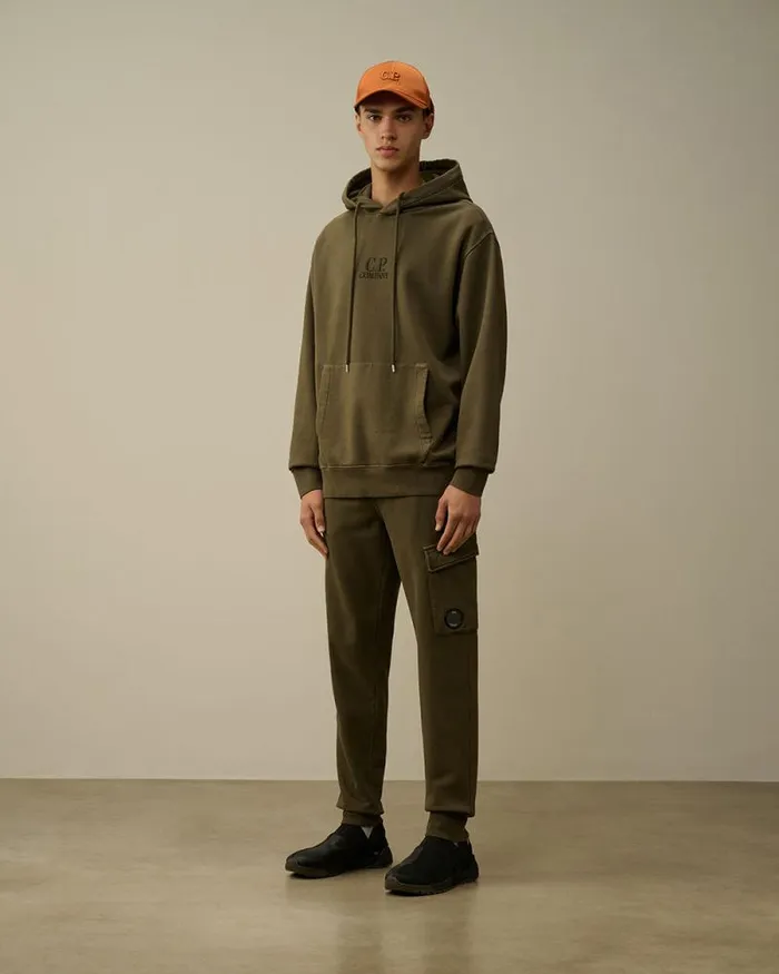 CP Company Sweatshirts Brushed And Emerized Diagonal Fleece Logo Hooded Sweatshirt Grape Leaf Green 8211 Man