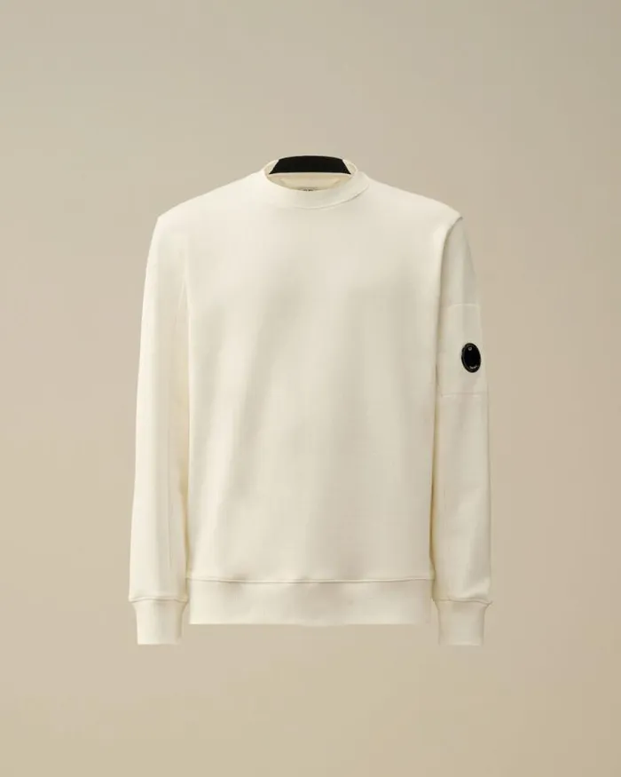 CP Company Sweatshirts Diagonal Raised Fleece Crew Neck Lens Sweatshirt Gauze White 8211 Man CP Company Sweatshirts Diagonal Raised Fleece Crew Neck Lens Sweatshirt Gauze White 8211 Man