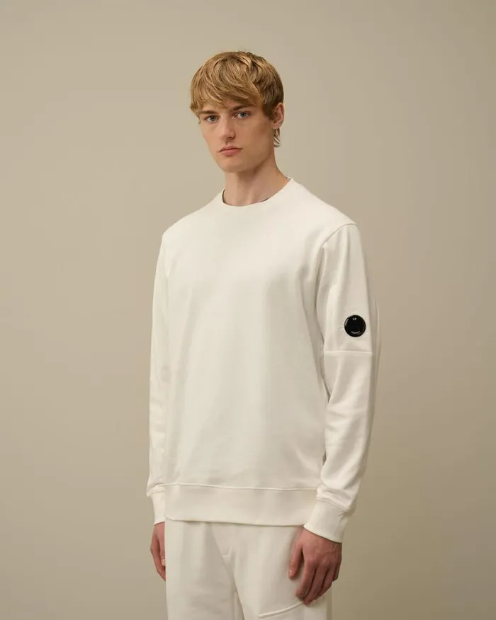 CP Company Sweatshirts Diagonal Raised Fleece Crew Neck Lens Sweatshirt Gauze White 8211 Man