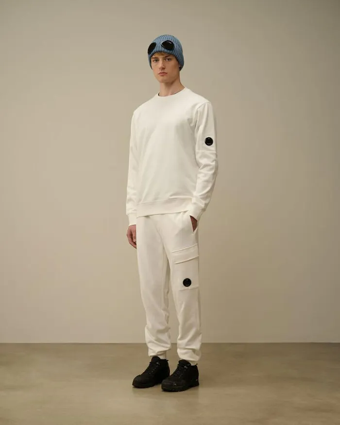 CP Company Sweatshirts Diagonal Raised Fleece Crew Neck Lens Sweatshirt Gauze White 8211 Man