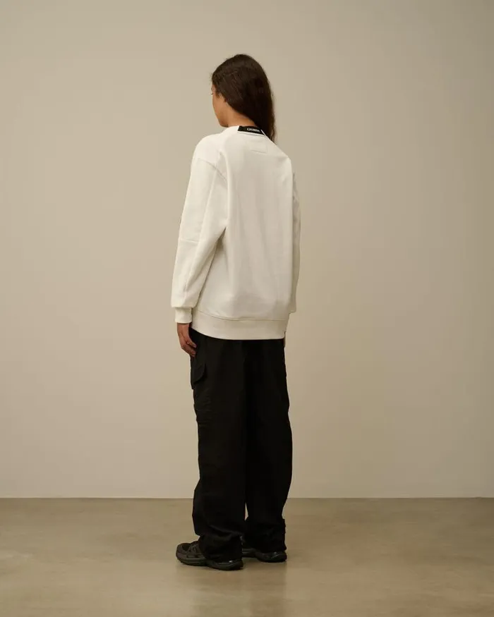CP Company Sweatshirts Diagonal Raised Fleece Crew Neck Lens Sweatshirt Gauze White 8211 Man