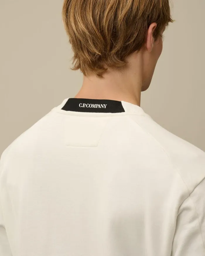 CP Company Sweatshirts Diagonal Raised Fleece Crew Neck Lens Sweatshirt Gauze White 8211 Man