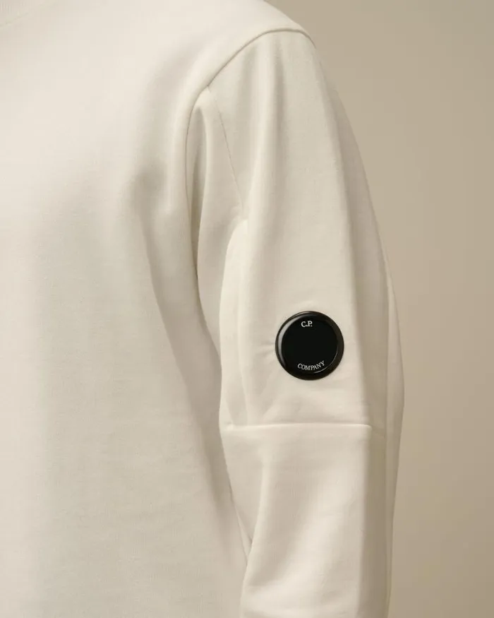 CP Company Sweatshirts Diagonal Raised Fleece Crew Neck Lens Sweatshirt Gauze White 8211 Man