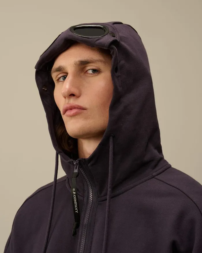 CP Company Sweatshirts Diagonal Raised Fleece Goggle Zipped Hooded Sweatshirt Nightshade Purple 8211 Man
