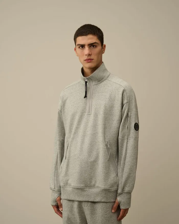 CP Company Sweatshirts Diagonal Raised Fleece Half Zipped Sweatshirt Greystone Melange 8211 Man