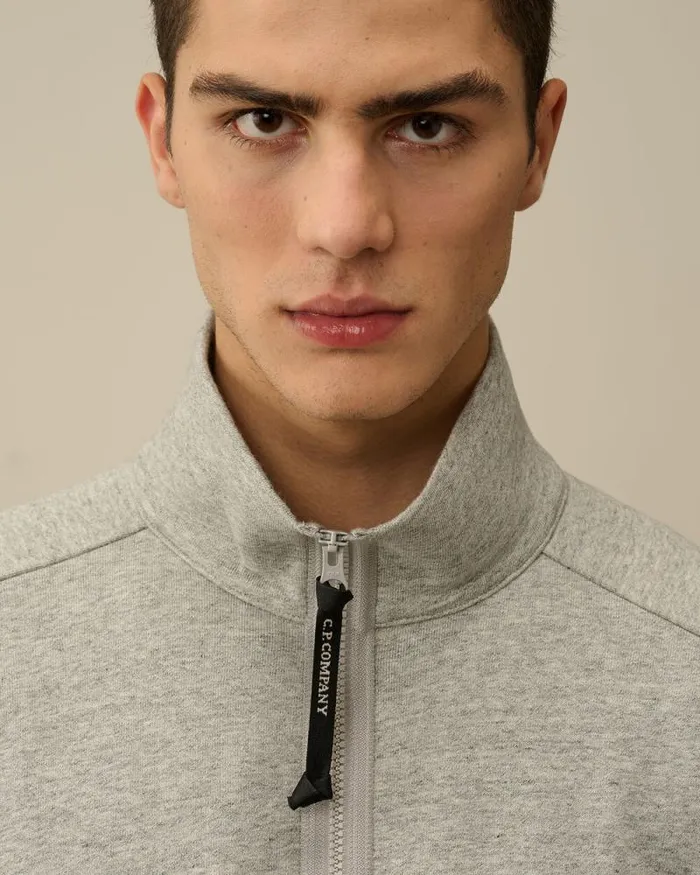 CP Company Sweatshirts Diagonal Raised Fleece Half Zipped Sweatshirt Greystone Melange 8211 Man