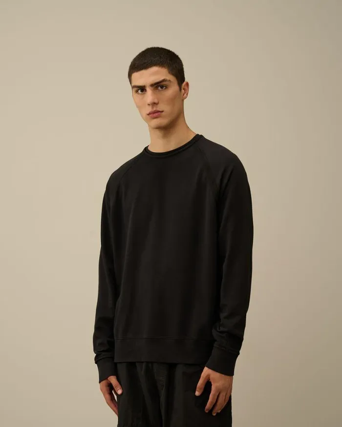 CP Company Sweatshirts Light Fleece Logo Crew Neck Sweatshirt Black 8211 Man