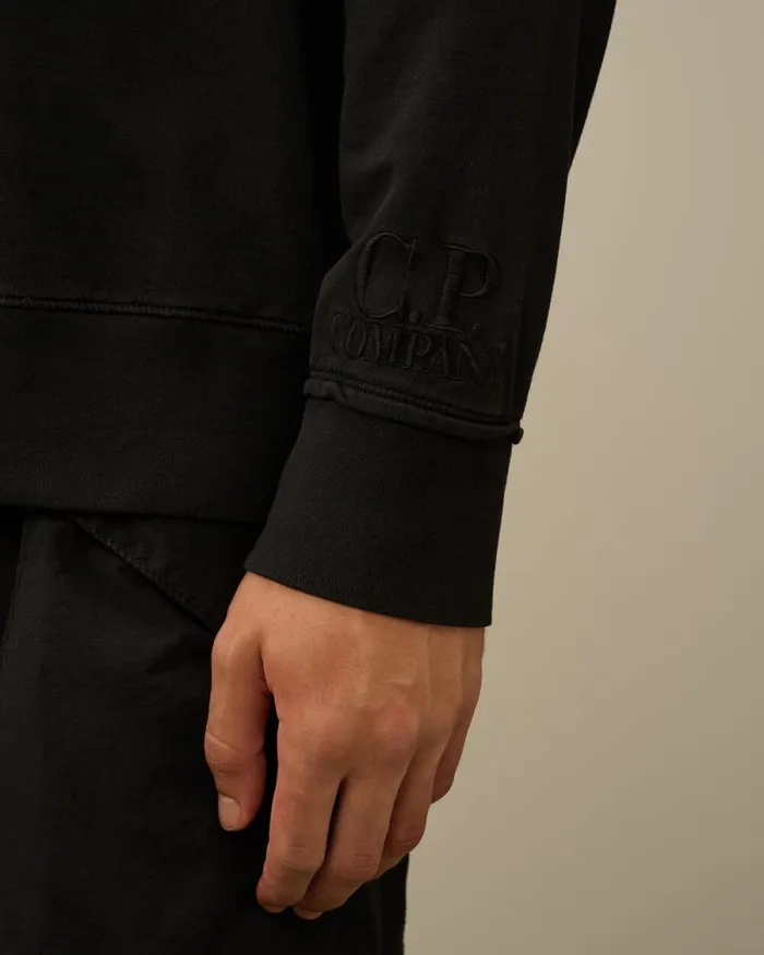 CP Company Sweatshirts Light Fleece Logo Crew Neck Sweatshirt Black 8211 Man