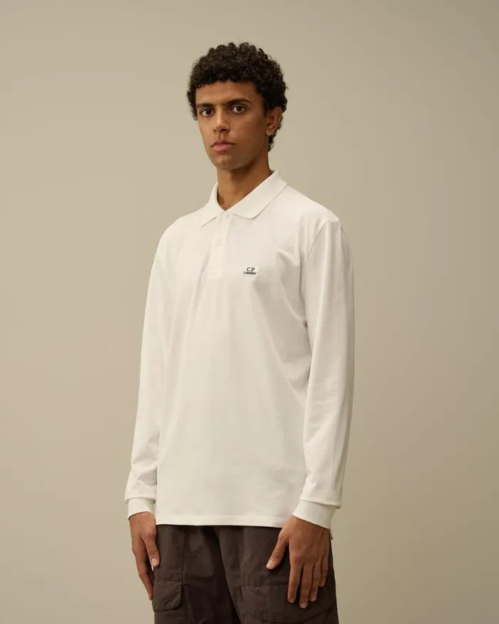 CP Company Tshirts and Polo Stretch Piquet Longsleeve Logo Polo Gauze White 8211 Man