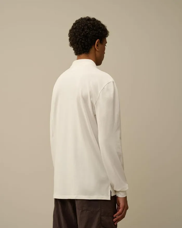 CP Company Tshirts and Polo Stretch Piquet Longsleeve Logo Polo Gauze White 8211 Man