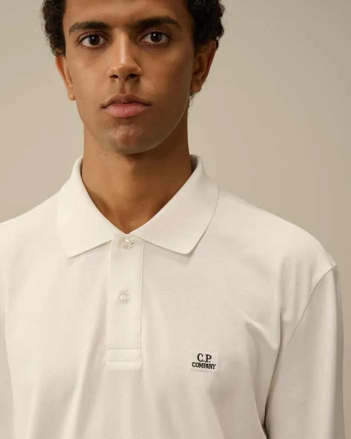 CP Company Tshirts and Polo Stretch Piquet Longsleeve Logo Polo Gauze White 8211 Man