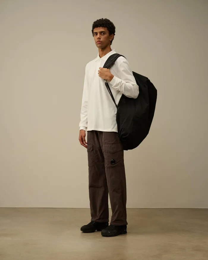 CP Company Tshirts and Polo Stretch Piquet Longsleeve Logo Polo Gauze White 8211 Man