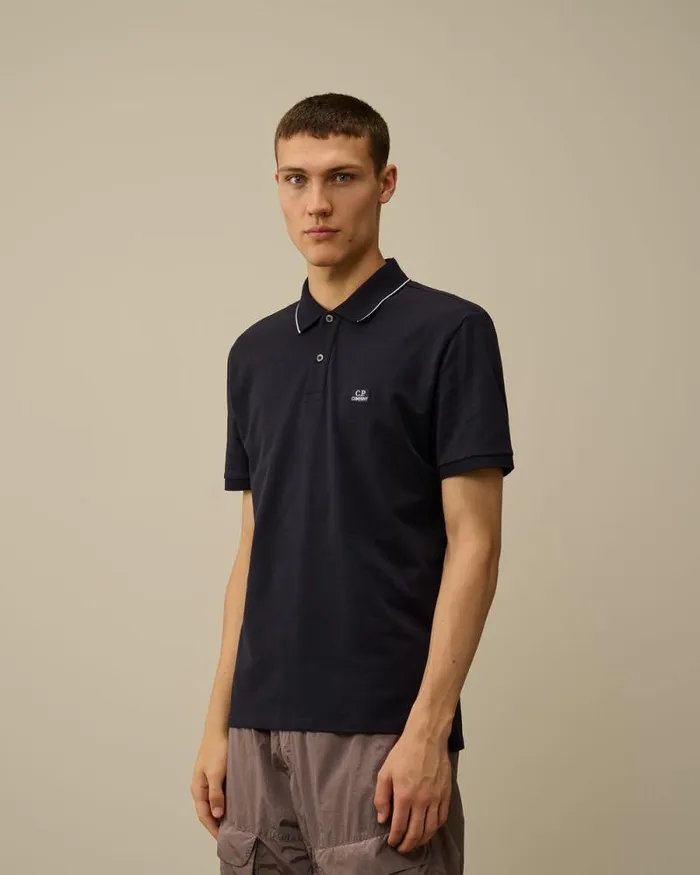 CP Company Tshirts and Polo Stretch Piquet Striped Collar Polo Total Eclipse Blue 8211 Man