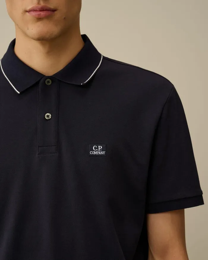 CP Company Tshirts and Polo Stretch Piquet Striped Collar Polo Total Eclipse Blue 8211 Man