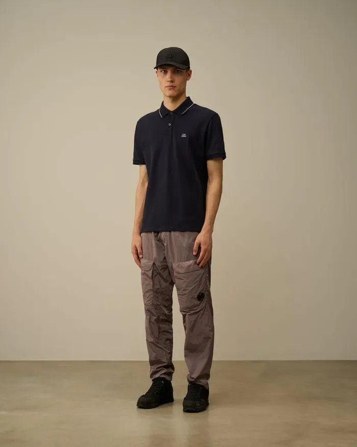 CP Company Tshirts and Polo Stretch Piquet Striped Collar Polo Total Eclipse Blue 8211 Man