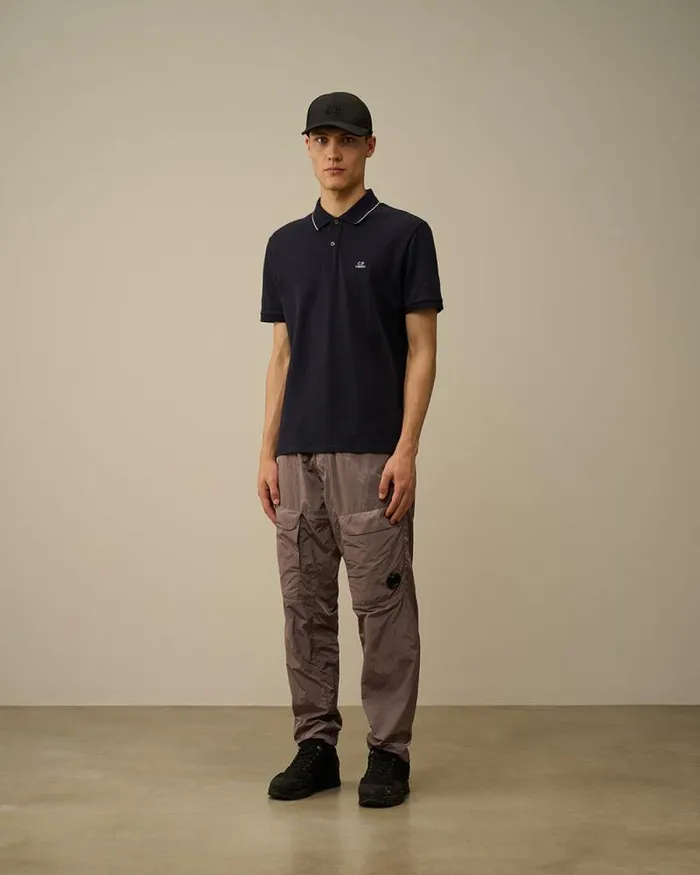 CP Company Tshirts and Polo Stretch Piquet Striped Collar Polo Total Eclipse Blue 8211 Man