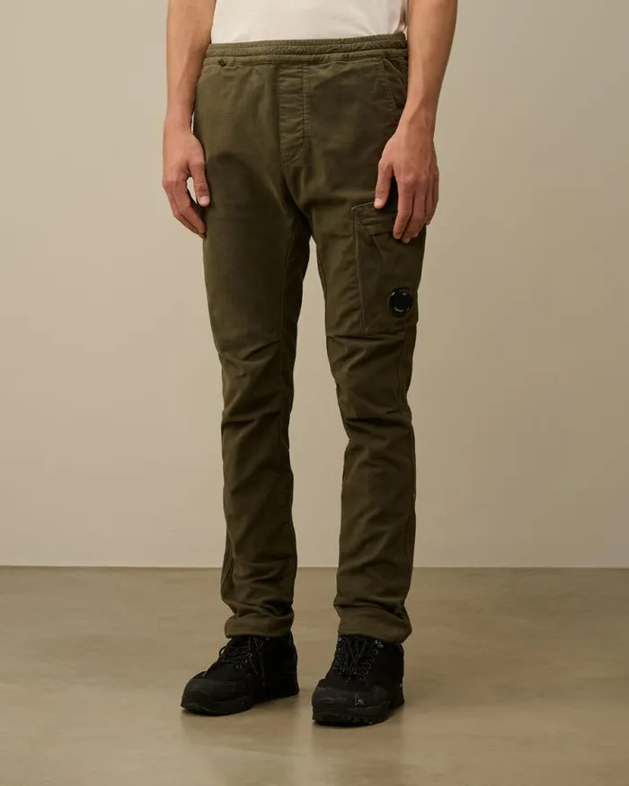 CP Company Trousers Moleskin Stretch Regular Cargo Pants Grape Leaf Green 8211 Man