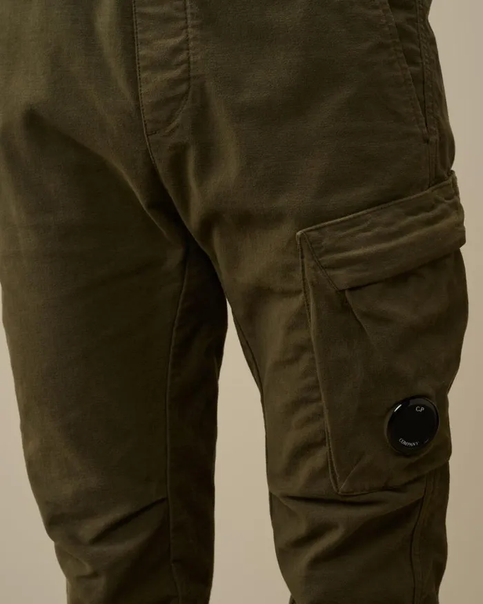 CP Company Trousers Moleskin Stretch Regular Cargo Pants Grape Leaf Green 8211 Man