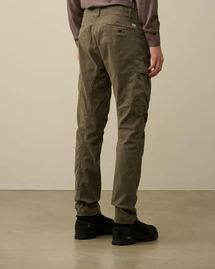 CP Company Trousers Stretch Sateen Ergonomic Lens Cargo Pants Grape Leaf Green 8211 Man