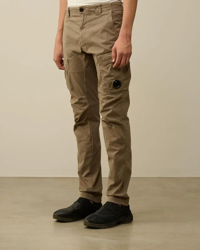 CP Company Trousers Stretch Sateen Ergonomic Lens Cargo Pants Walnut Beige 8211 Man