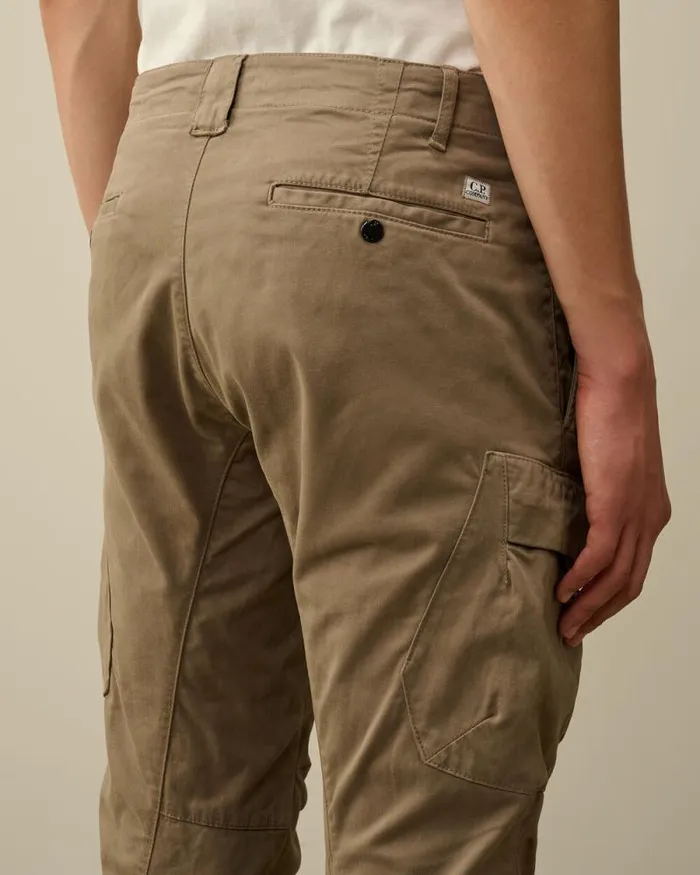 CP Company Trousers Stretch Sateen Ergonomic Lens Cargo Pants Walnut Beige 8211 Man