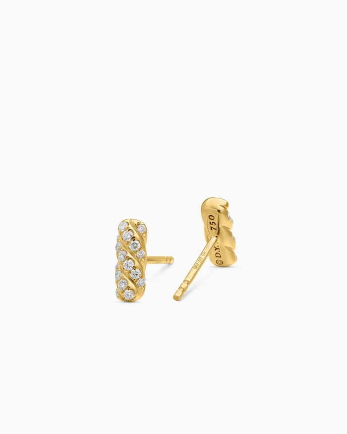 Cable Collectibles Bar Stud Earrings In 18K Yellow Gold With Diamonds 9mm Women David Yurman Stud