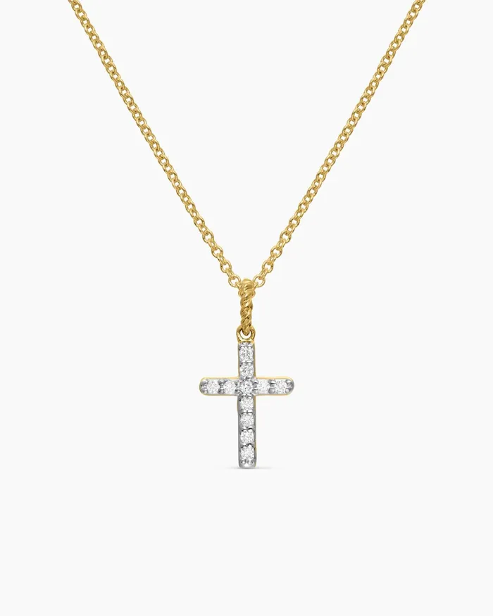 Cable Collectibles Cross Necklace In 18K Yellow Gold With Diamonds 17mm Women David Yurman Pendant Cable Collectibles Cross Necklace In 18K Yellow Gold With Diamonds 17mm Women David Yurman Pendant