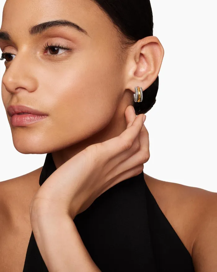 Cable Collectibles Huggie Hoop Earrings In Sterling Silver With 14K Yellow Gold 156mm Women David Yurman Hoop Cable Collectibles Huggie Hoop Earrings In Sterling Silver With 14K Yellow Gold 156mm Women David Yurman Hoop