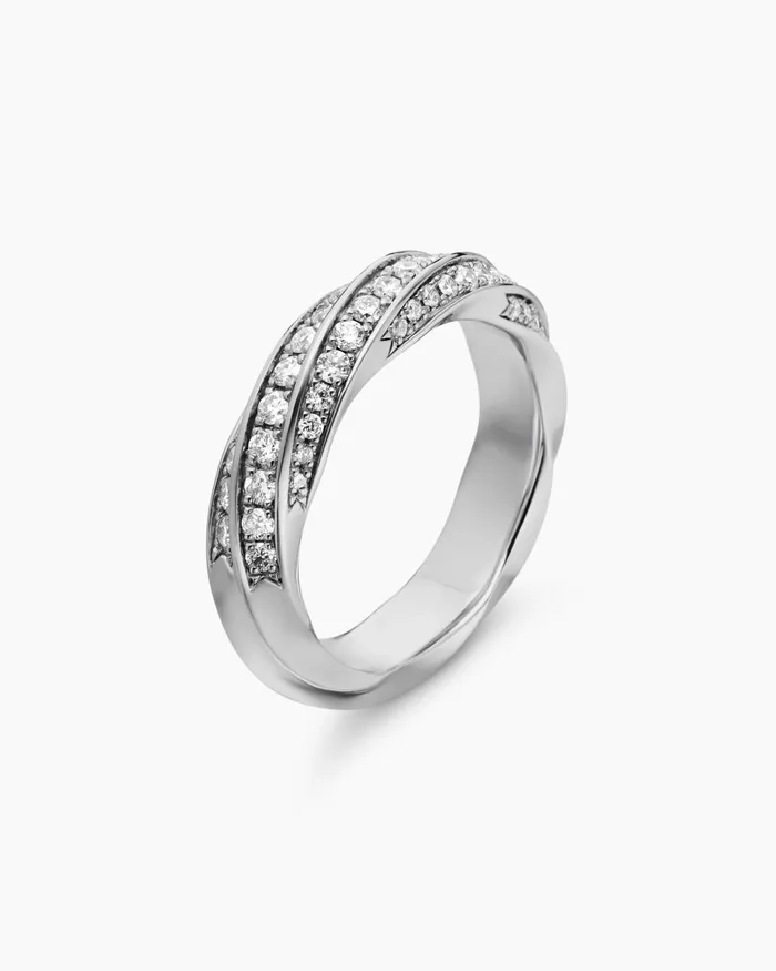 Cable Edge Band Ring In Sterling Silver With Diamonds 5mm Women David Yurman Band Cable Edge Band Ring In Sterling Silver With Diamonds 5mm Women David Yurman Band